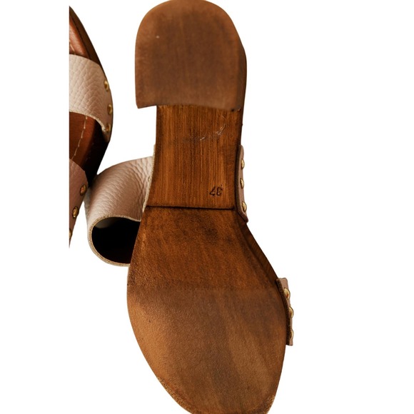 Christian di Riccio leather platform sandal chunky heel nailhead trim sz 37 - Picture 5 of 6